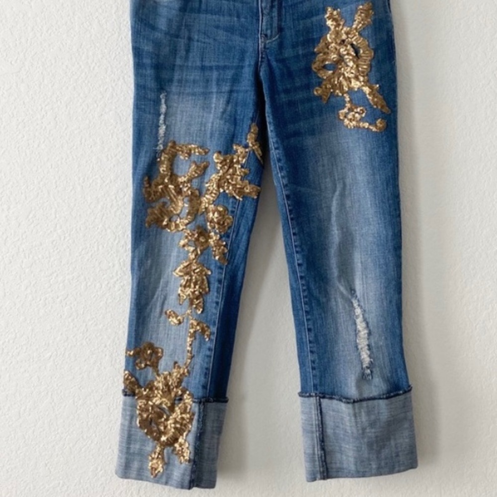 Anthropology Pilcro and the letterpress hyphen  gold sequin jeans!!!